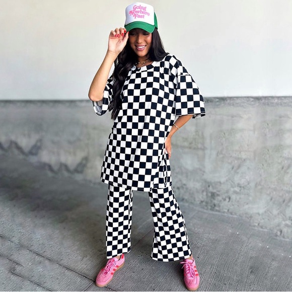 Dressed in LALA Pants - Ribbed Checkerboard Playsuit in Black + White, Size: XL